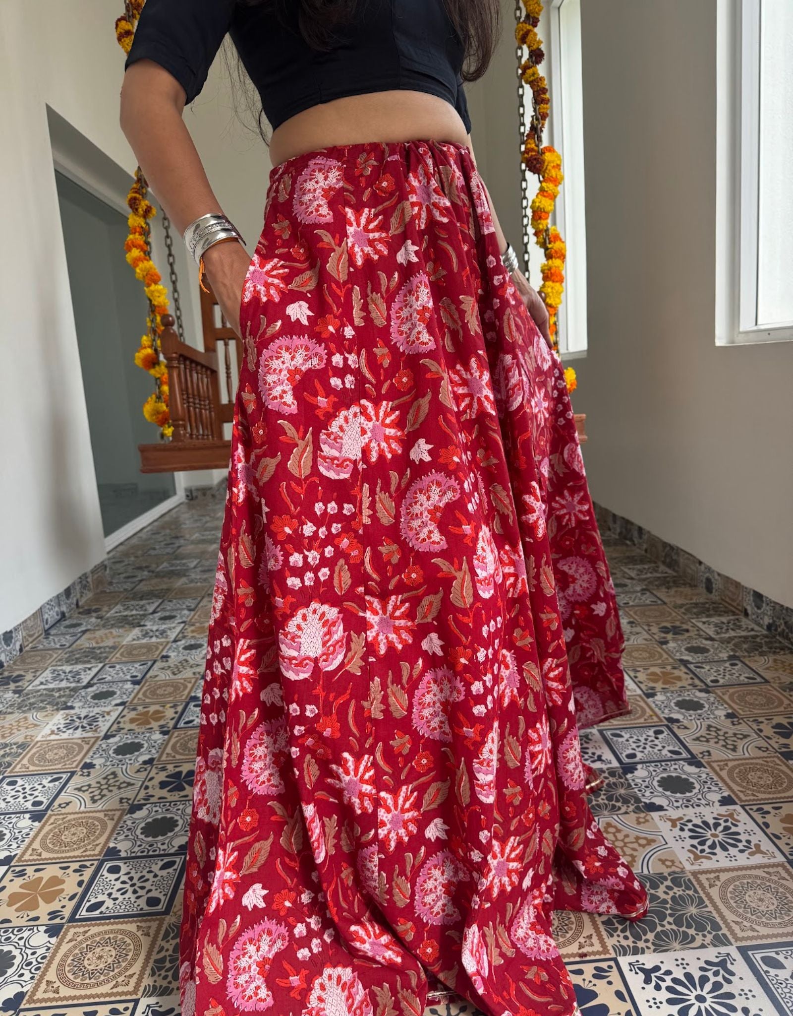 Gulabi Shehar Women Printed Skirt - Delhi Red Floral