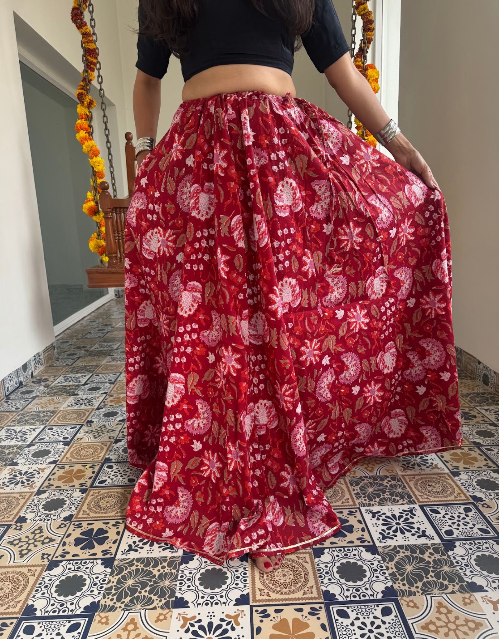Gulabi Shehar Women Printed Skirt - Delhi Red Floral