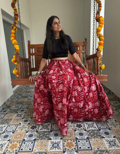 Gulabi Shehar Women Printed Skirt - Delhi Red Floral