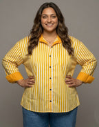Elegant Striped Cotton Oversized Shirt  | Designed for Curves, Up to 6XL - Yellow
