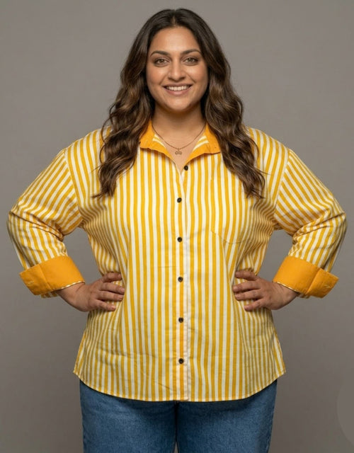 Elegant Striped Cotton Oversized Shirt  | Designed for Curves, Up to 6XL - Yellow
