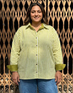 Elegant Striped Cotton Oversized Shirt  | Designed for Curves, Up to 6XL - Green