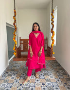 Festive Mul Chanderi Kurta Set with Dupatta - Raani