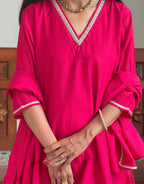 Festive Mul Chanderi Kurta Set with Dupatta - Raani