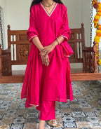 Festive Mul Chanderi Kurta Set with Dupatta - Raani