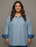 Elegant Striped Cotton Oversized Shirt  | Designed for Curves, Up to 6XL - Blue