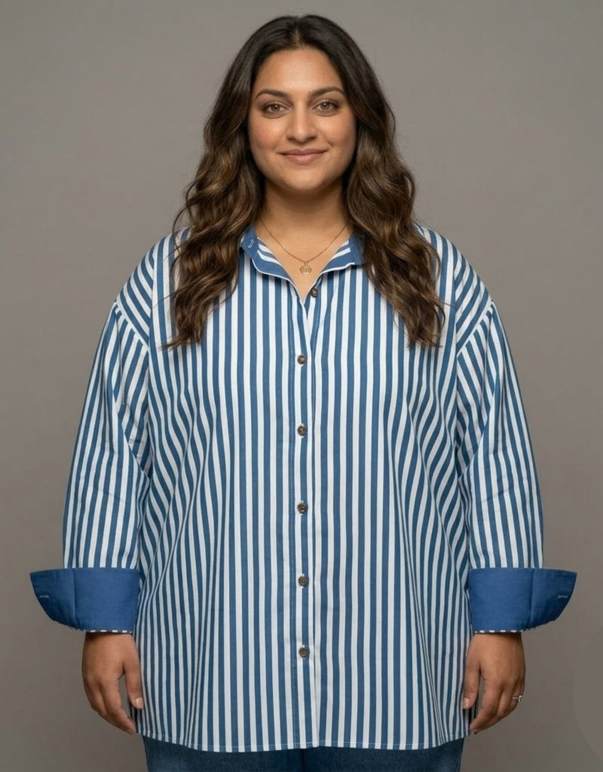 Elegant Striped Cotton Oversized Shirt  | Designed for Curves, Up to 6XL - Blue