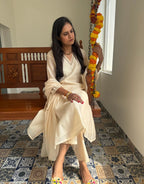 Festive Mul Chanderi Kurta Set with Dupatta - Off White