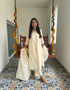 Festive Mul Chanderi Kurta Set with Dupatta - Off White
