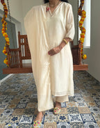 Festive Mul Chanderi Kurta Set with Dupatta - Off White
