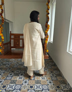 Festive Mul Chanderi Kurta Set with Dupatta - Off White
