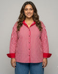 Elegant Striped Cotton Oversized Shirt  | Designed for Curves, Up to 6XL - Red