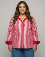 Elegant Striped Cotton Oversized Shirt  | Designed for Curves, Up to 6XL - Red