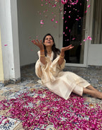 Festive Mul Chanderi Kurta Set with Dupatta - Off White