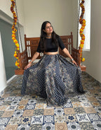 Gulabi Shehar Women Printed Skirt - Indigo Butti - Paisley