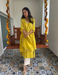 Festive Mul Chanderi Kurta Set with Dupatta - Lime Green- Off White