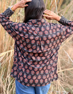 Black Gulmohar Cotton Oversized Shirt Without Pocket