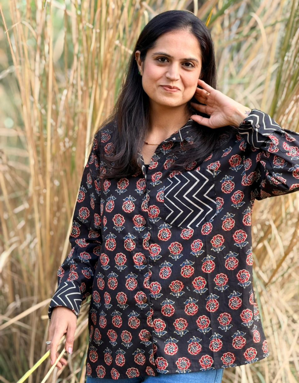 Black Gulmohar Cotton Oversized Shirt