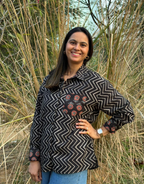 Black Zigzag Gul Cotton Oversized Shirt