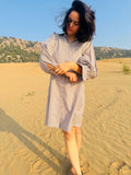 Mini-Check Gathered Sleeve Shirt Dress - Brown