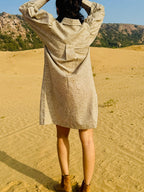 Micro-Check Gathered Sleeve Shirt Dress - Brown