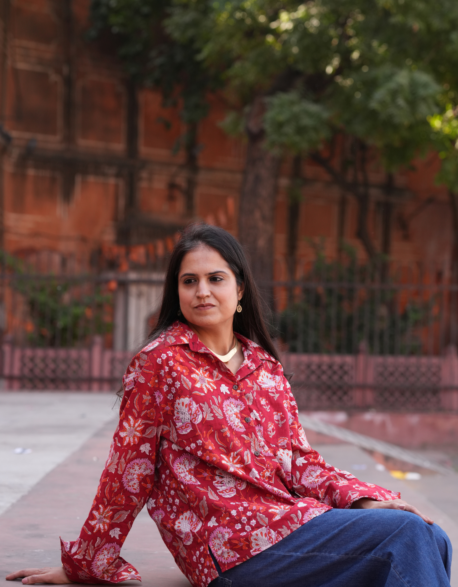 Delhi Red Floral Cotton Oversized Shirt