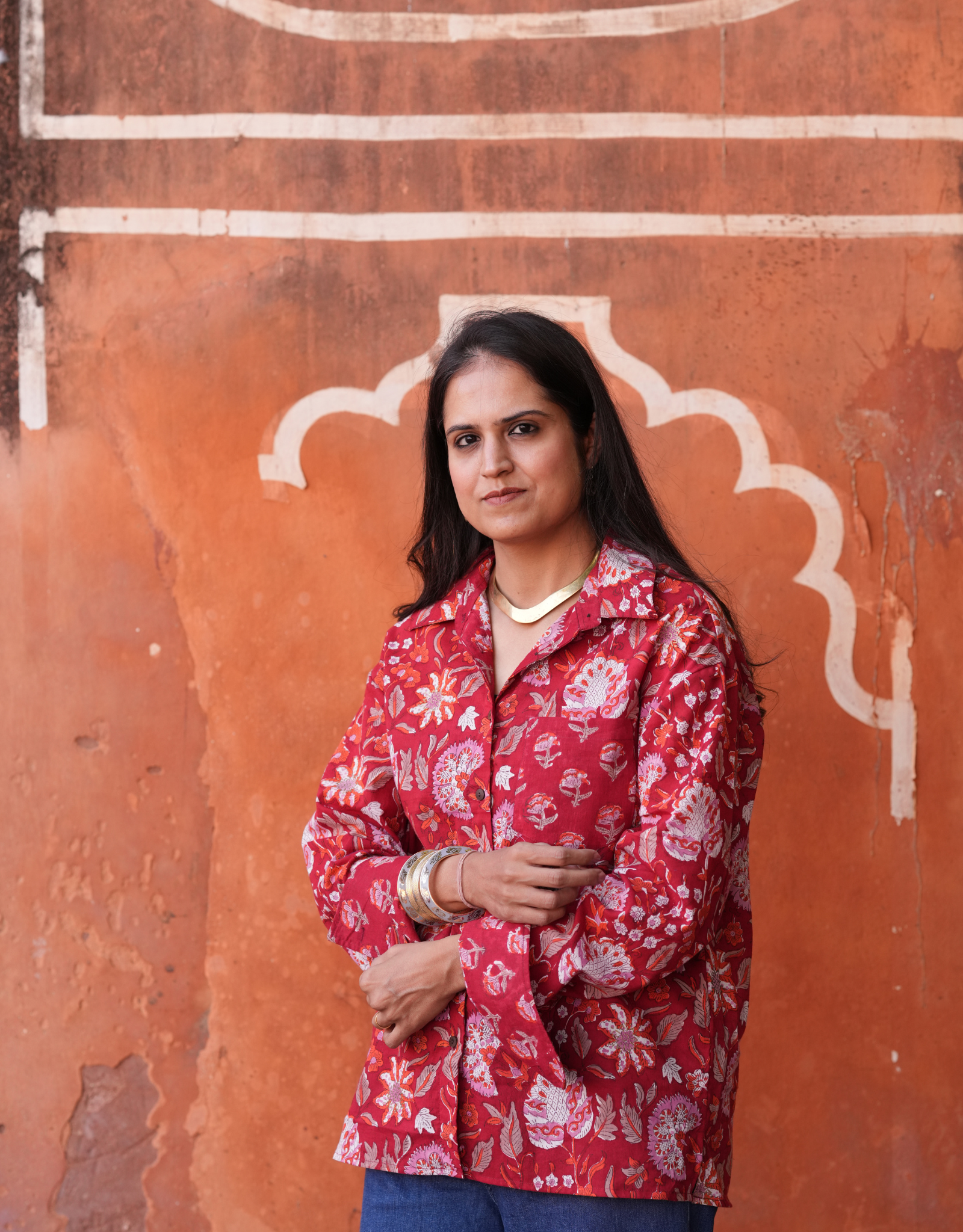 Delhi Red Floral Cotton Oversized Shirt