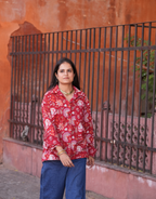 Delhi Red Floral Cotton Oversized Shirt