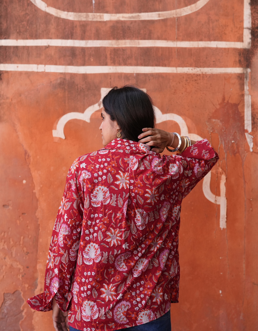 Delhi Red Floral Cotton Oversized Shirt