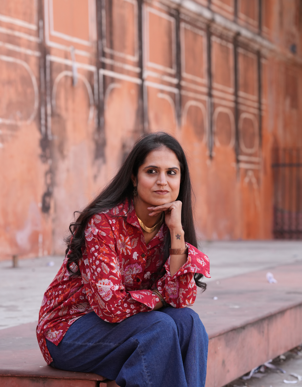 Delhi Red Floral Cotton Oversized Shirt