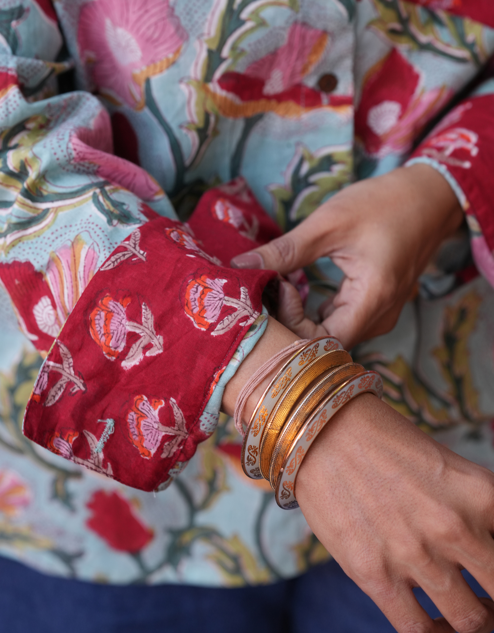 Lucknow Mugal Floral In Sky Cotton Oversized Shirt