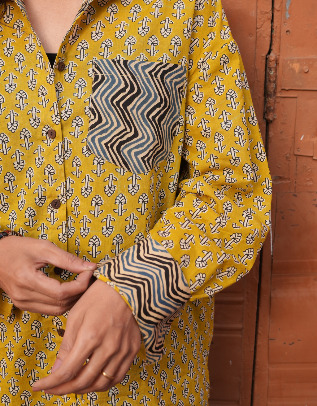 Punjabi Mustard Butti Cotton Oversized Shirt
