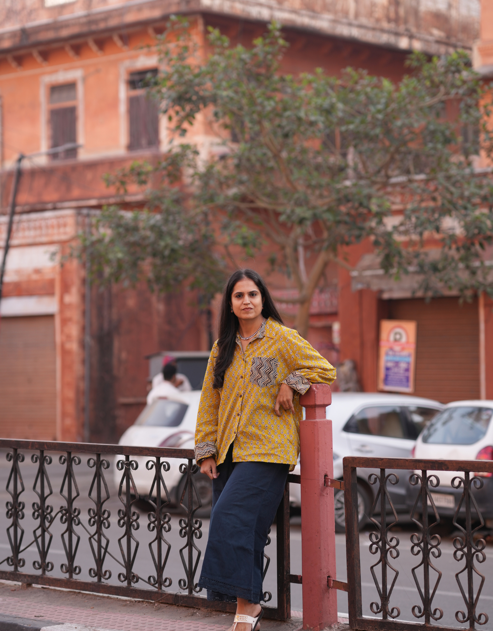 Punjabi Mustard Butti Cotton Oversized Shirt