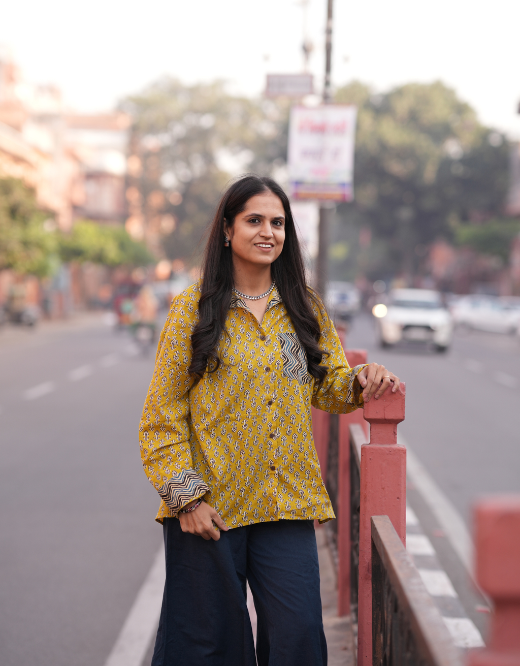 Punjabi Mustard Butti Cotton Oversized Shirt