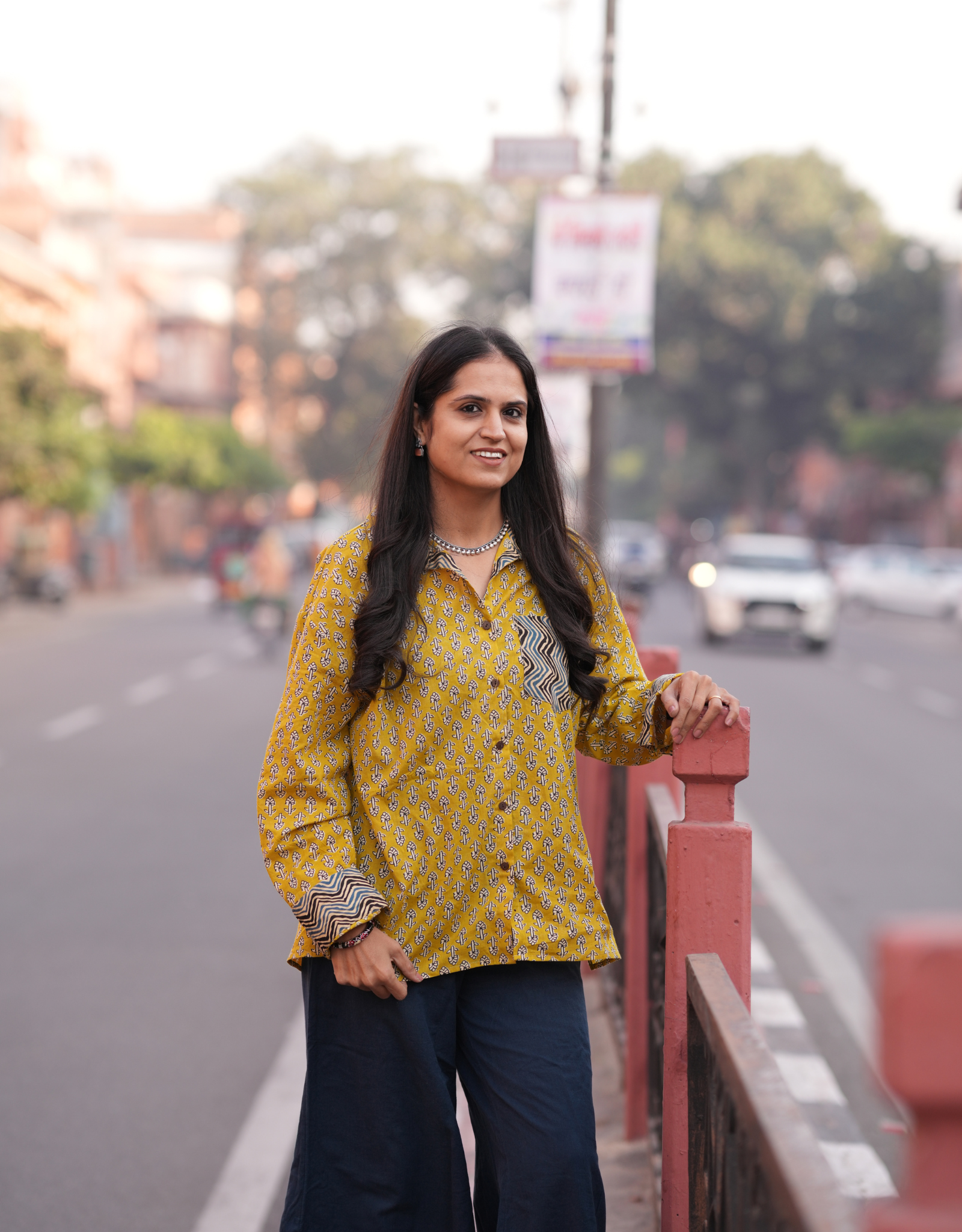 Punjabi Mustard Butti Cotton Oversized Shirt