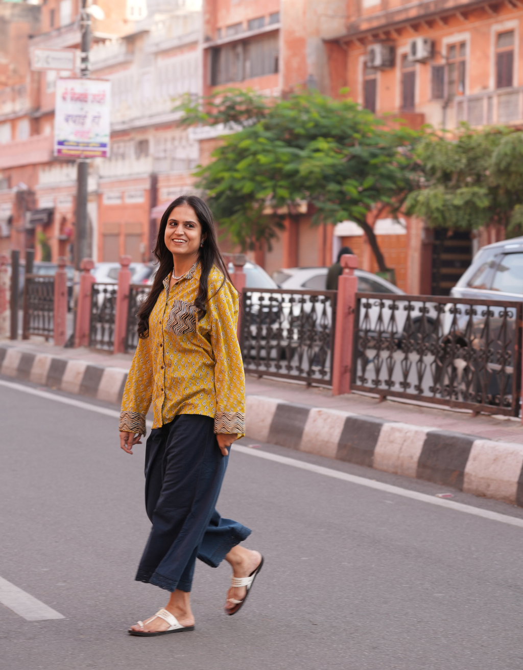 Punjabi Mustard Butti Cotton Oversized Shirt