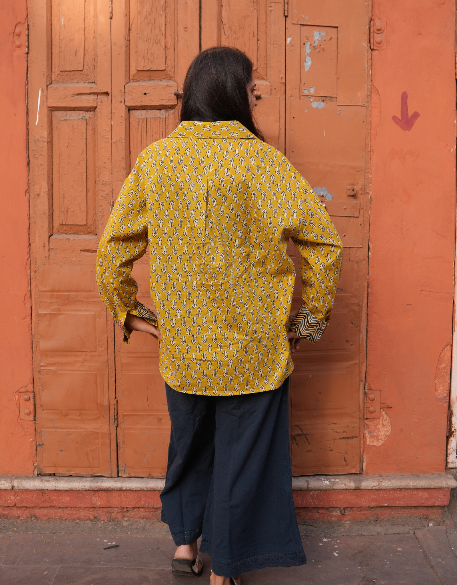 Punjabi Mustard Butti Cotton Oversized Shirt