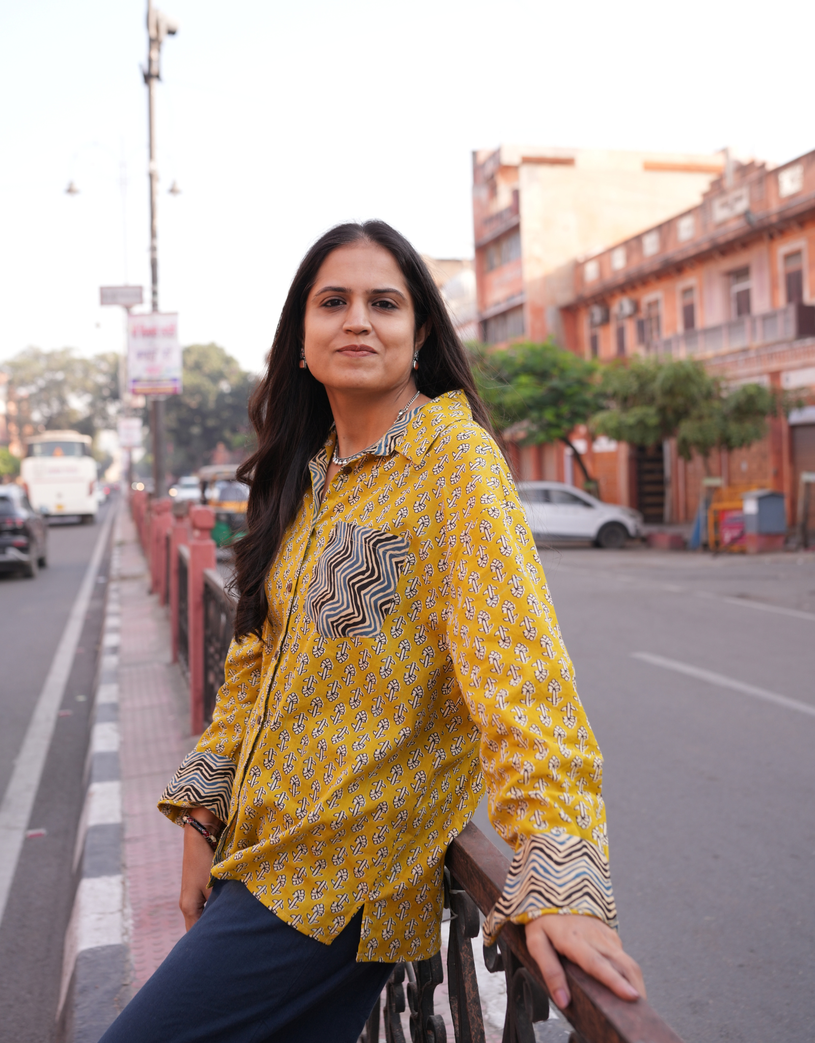 Punjabi Mustard Butti Cotton Oversized Shirt