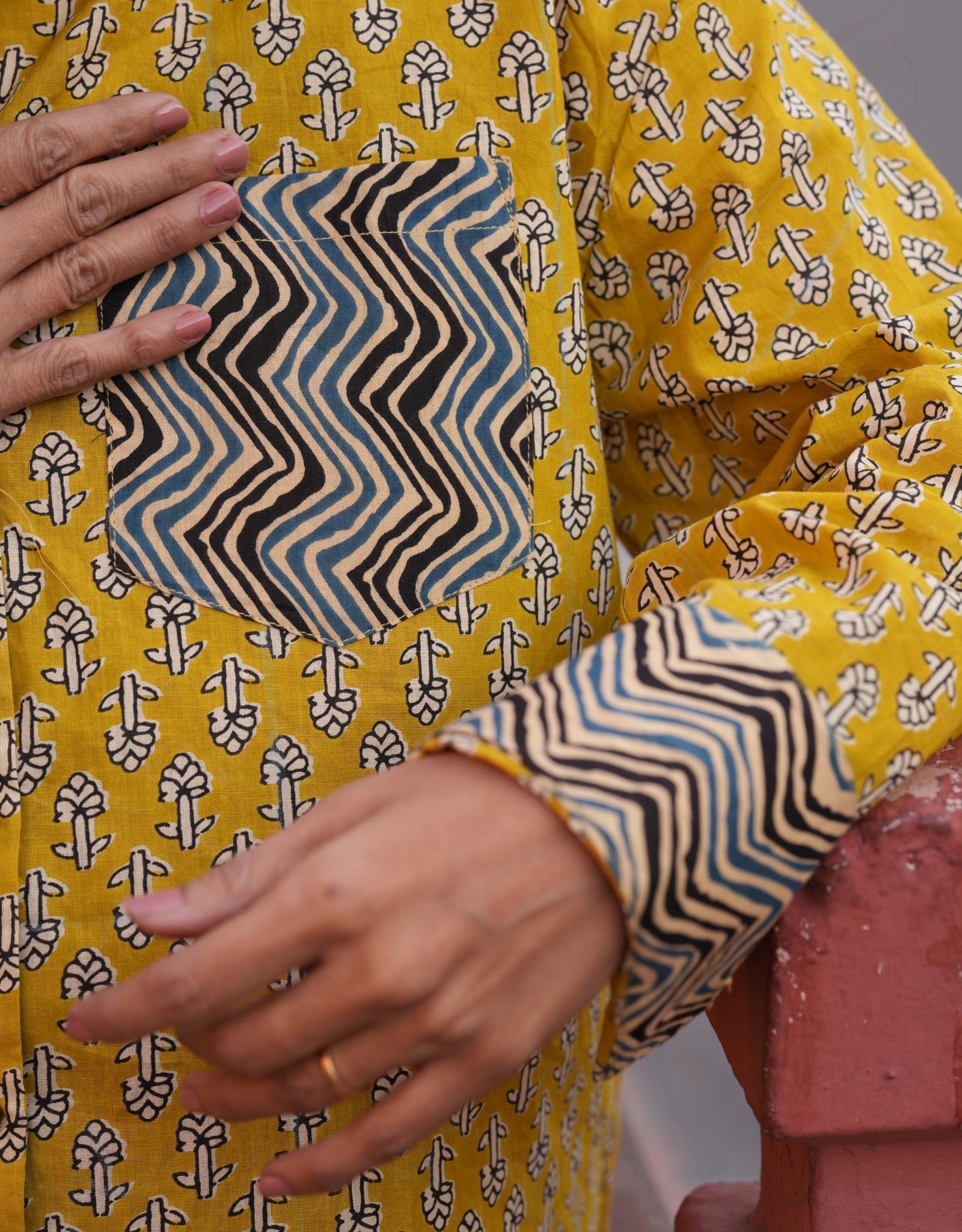 Punjabi Mustard Butti Cotton Oversized Shirt