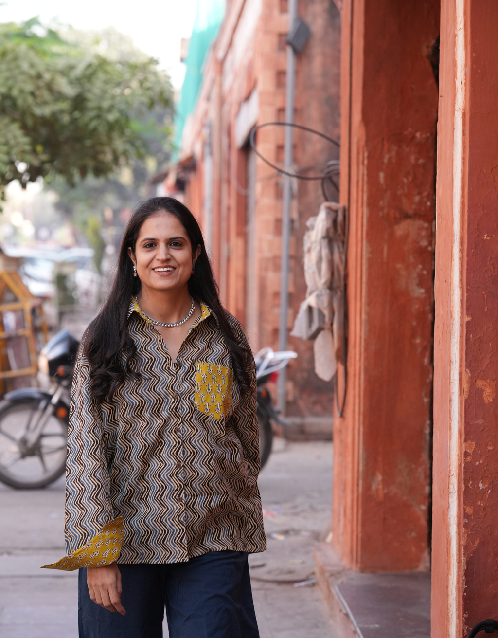 Punjabi Mustard Zigzag Cotton Oversized Shirt