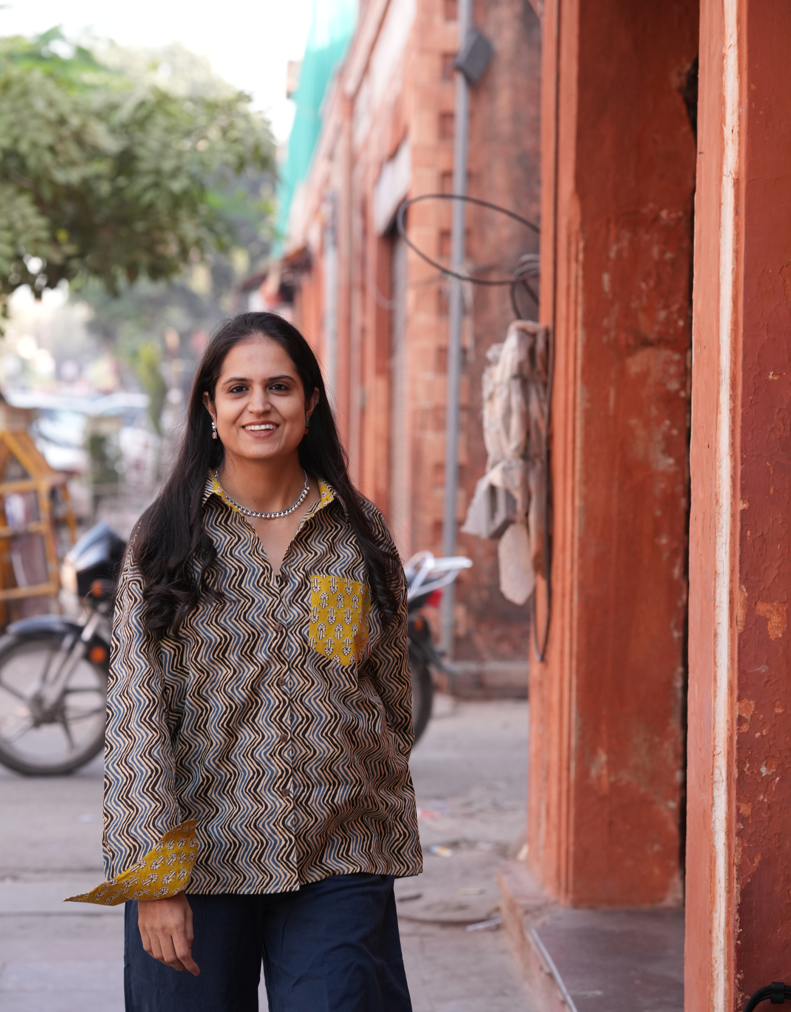 Punjabi Mustard Zigzag Cotton Oversized Shirt