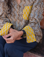 Punjabi Mustard Zigzag Cotton Oversized Shirt