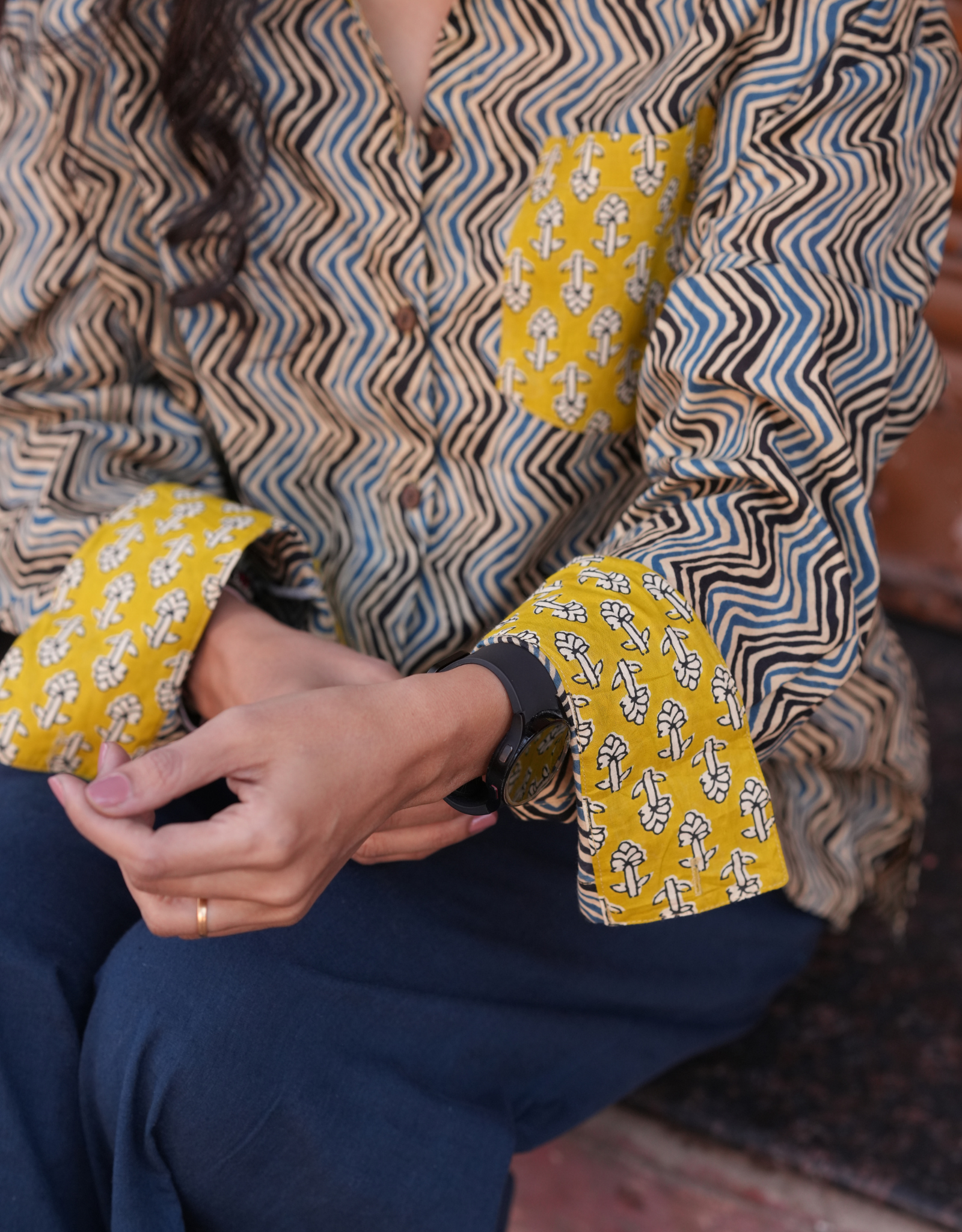 Punjabi Mustard Zigzag Cotton Oversized Shirt