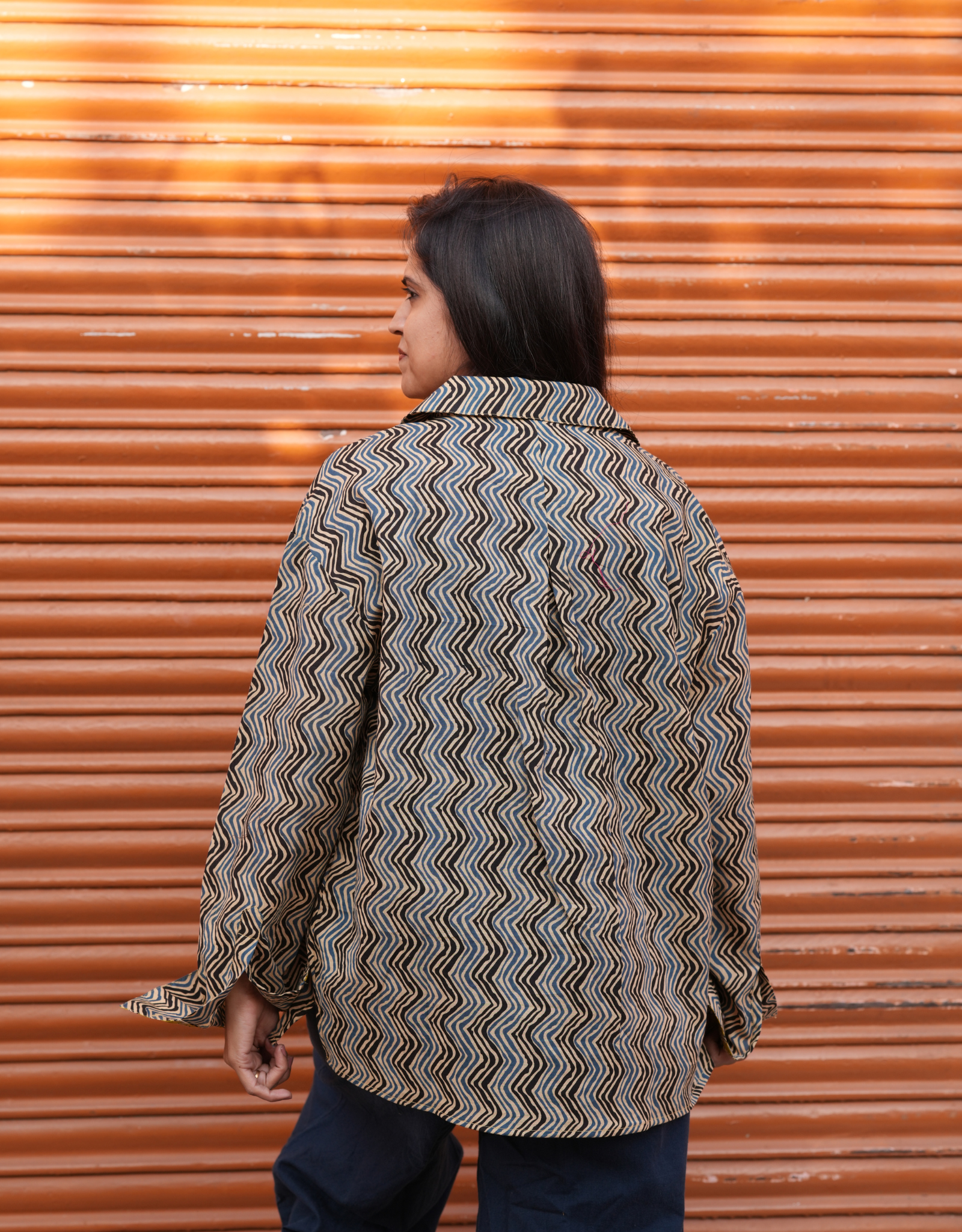 Punjabi Mustard Zigzag Cotton Oversized Shirt