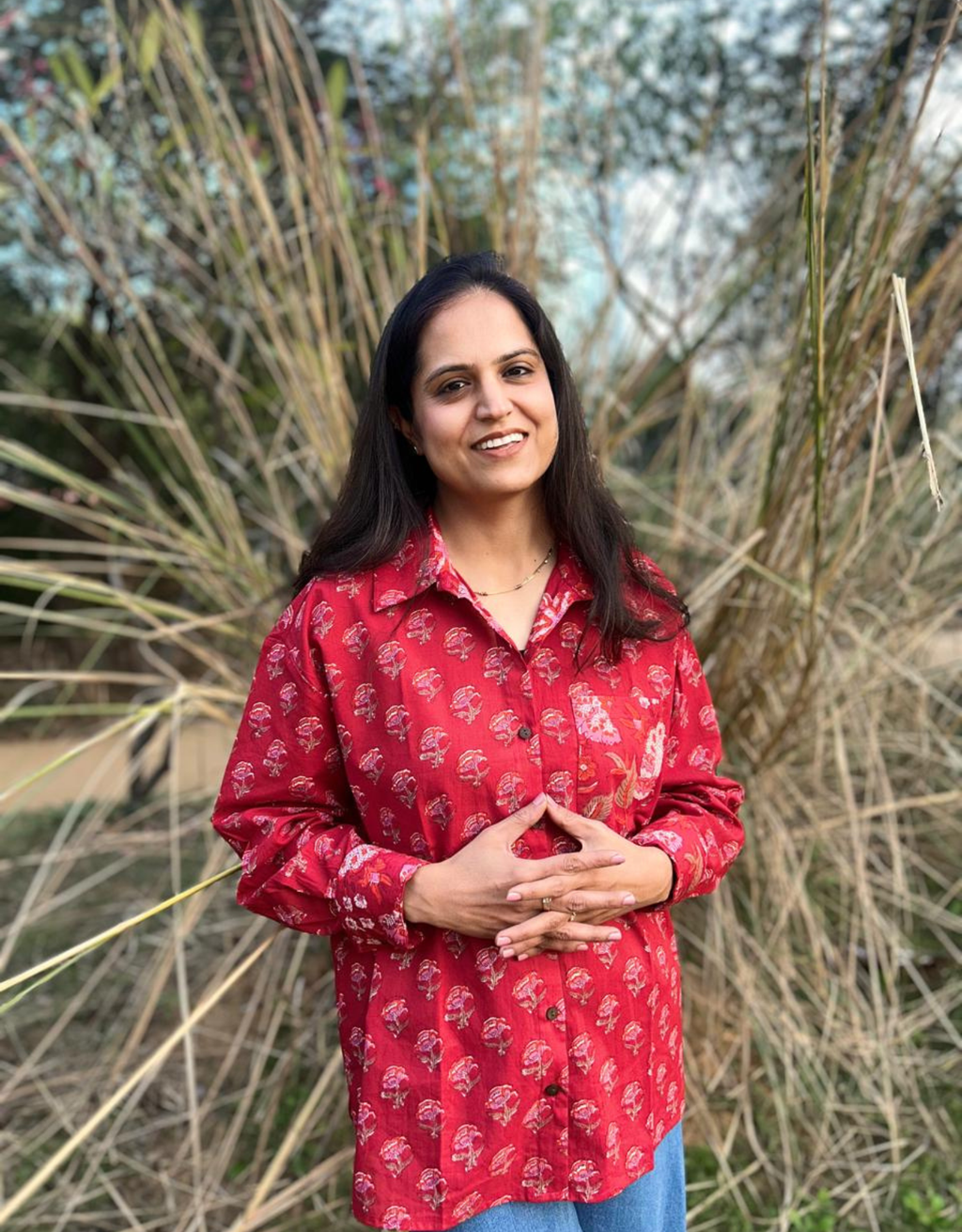 Red Gulmohar Cotton Oversized Shirt