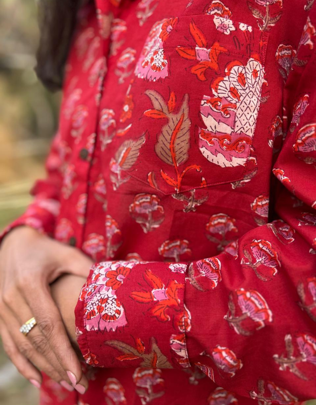 Red Gulmohar Cotton Oversized Shirt