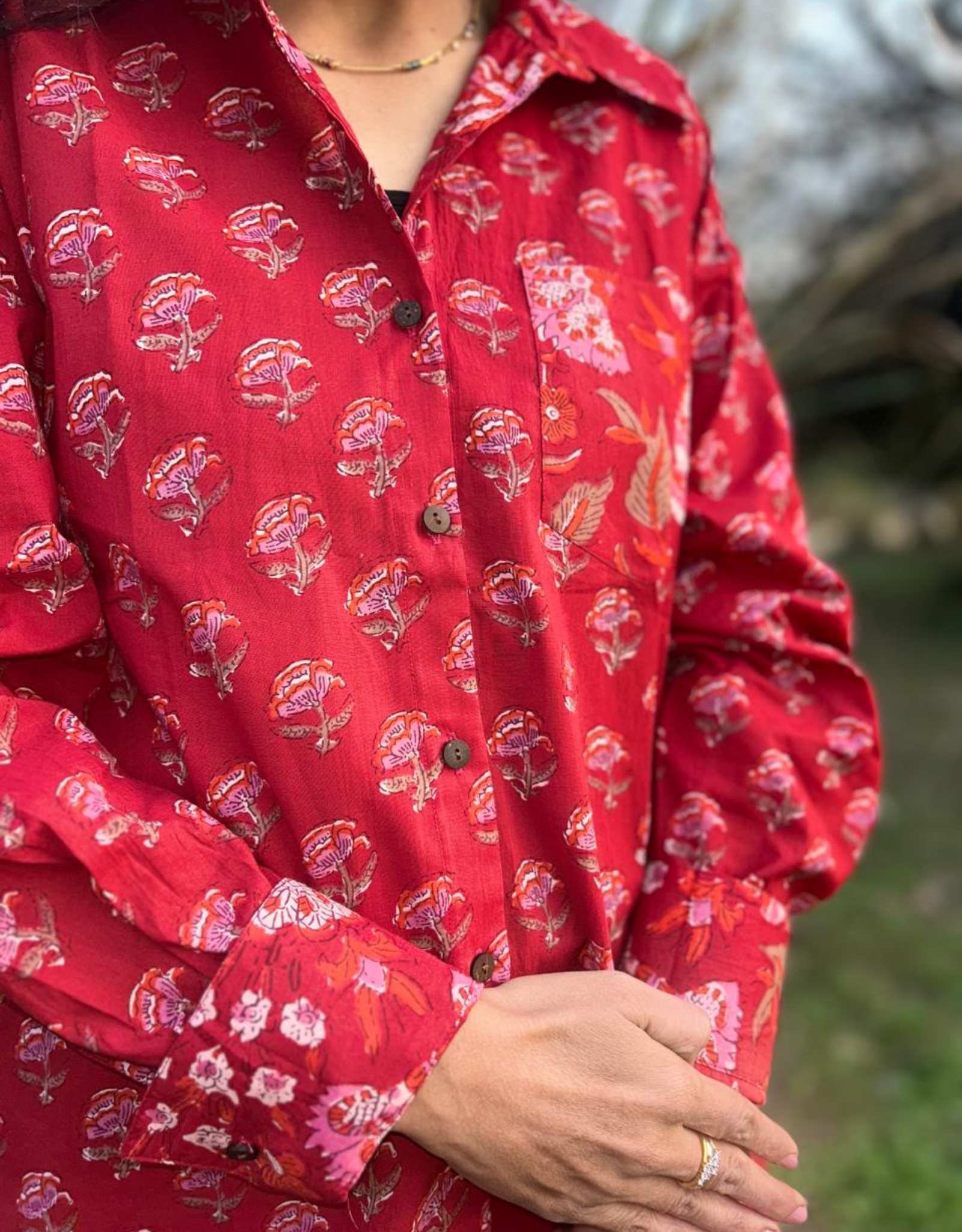 Red Gulmohar Cotton Oversized Shirt