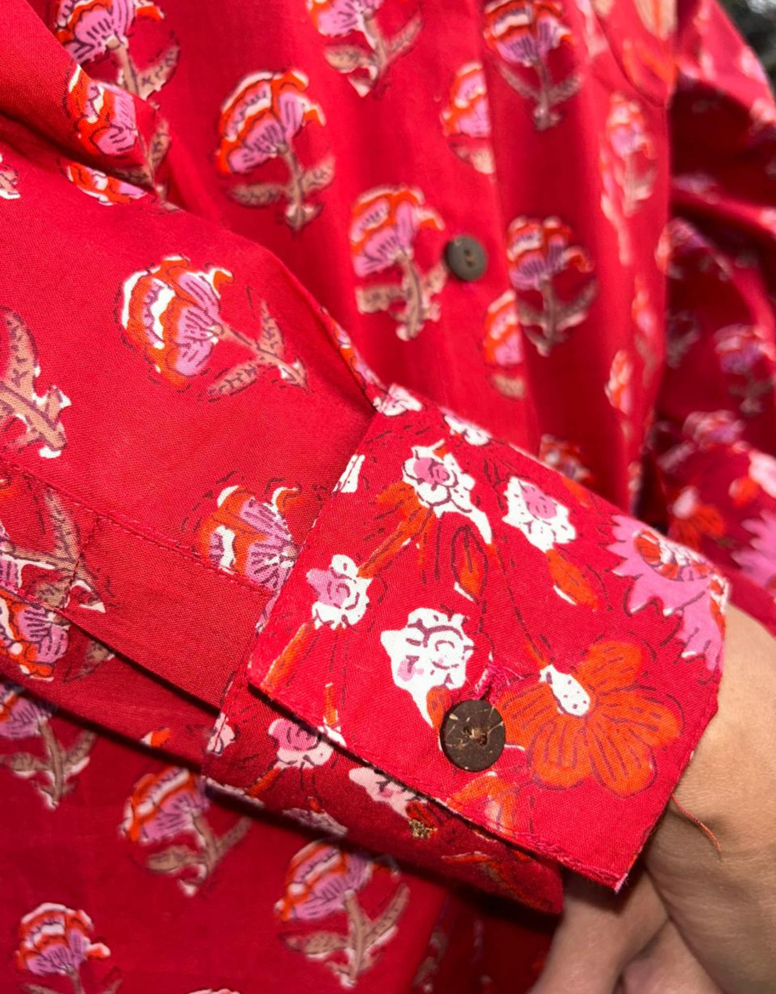 Red Gulmohar Cotton Oversized Shirt