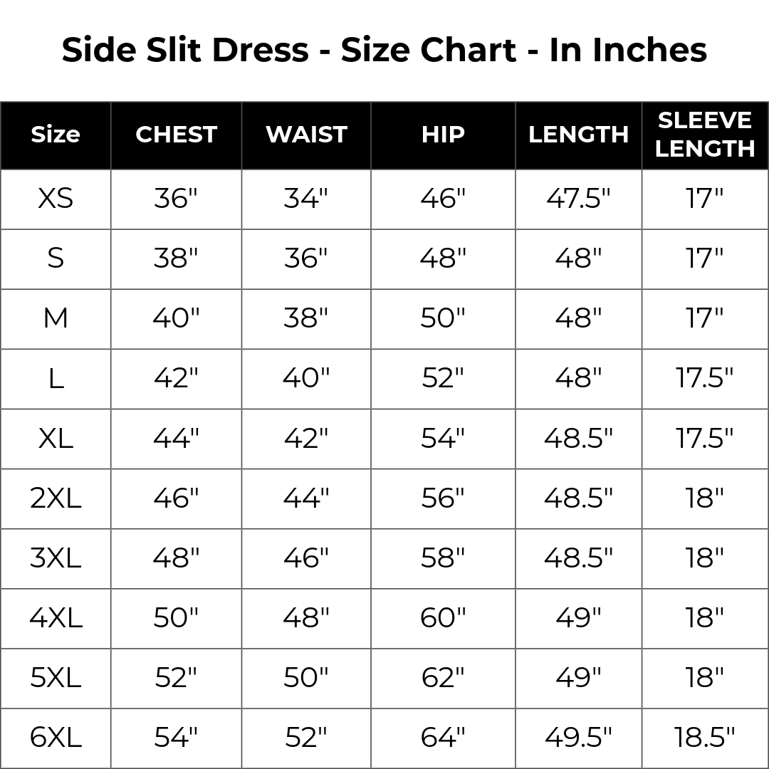 Size chart inches