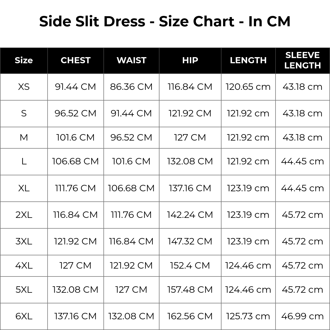 Size chart cm